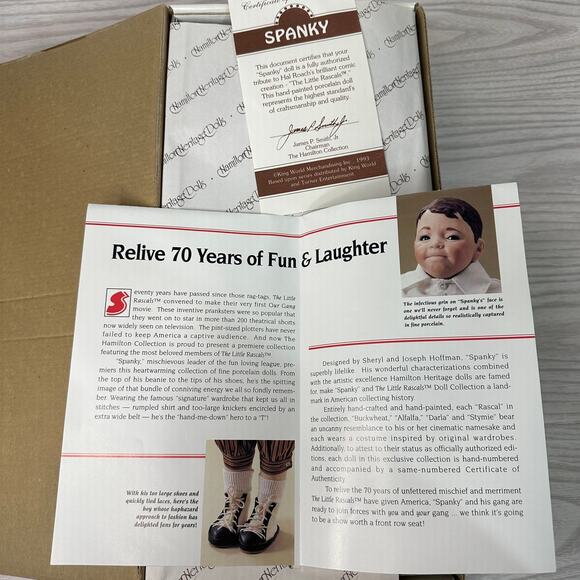 VTG 90s Spanky Porcelain Doll Little Rascals Boxed with COA Hamilton Collection - Picture 6 of 8